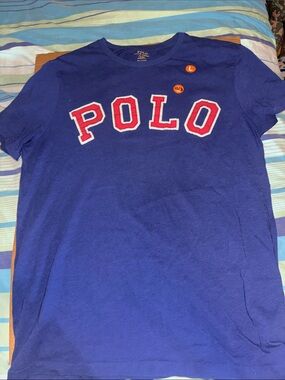 Polo by Ralph Lauren Blue T-Shirt with Red White Lettering